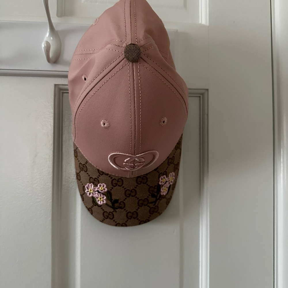 Gucci Pink and Brown Hat with Floral Design
